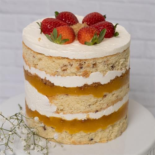 Strawberry Layer Cake with Citrus Crunch and Apricot Puree