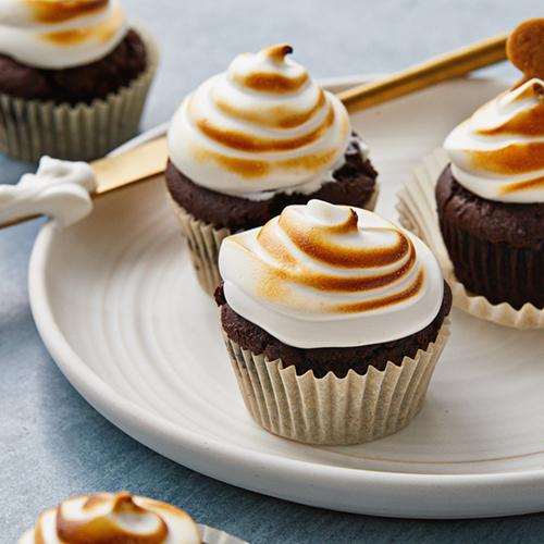 Chocolate Rum Cupcakes with Toasted Ginger Meringue